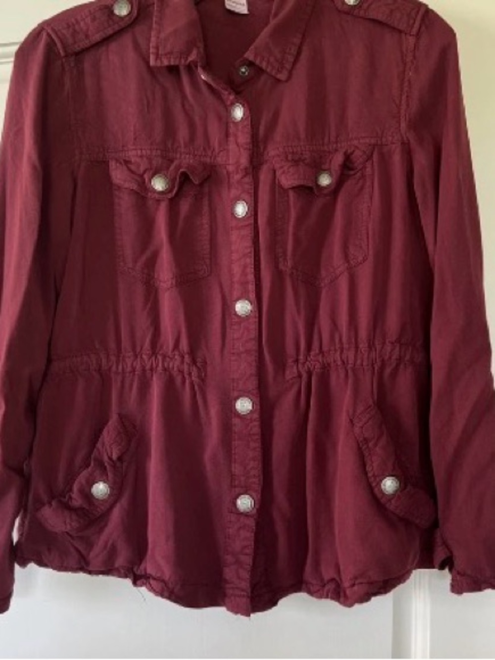 Women’s Burgundy Utility Jacket - Casual Button-Front Coat